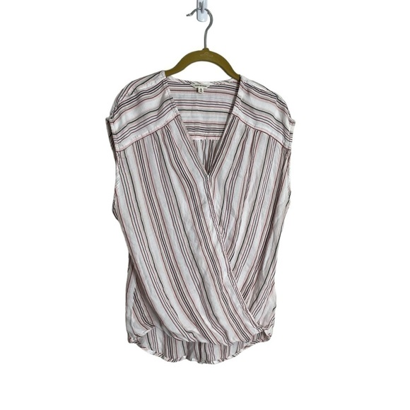 Max Studio Sleeveless Stripe White Base Blouse Stitch Neckline Closure Medium - Picture 1 of 5